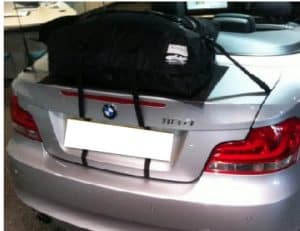silver bmw 1 series cabriolet with a boot-bag original luggage rack fitted