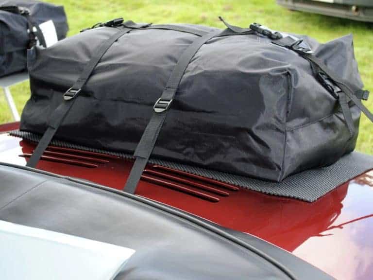 close up of a boot-bag original luggage rack fitted to a burgundy mgf