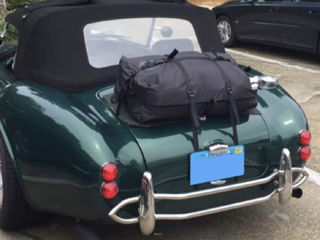 close up of an ac cobra with a boot-bag original luggage rack fitted