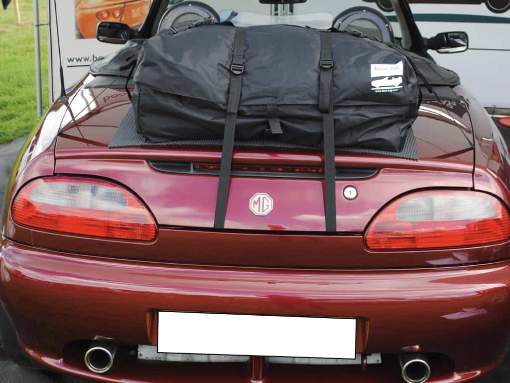 burgundy mgf with a boot-bag original luggage rack fitted