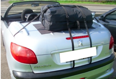 silver peugeot 206cc with a boot-bag original luggage rack fitted