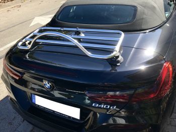 Black bmw 8 series cabriolet with a revo-rack chrome luggage rack fitted 