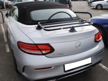 silver mercedes c200 convertible with a revo-rack black luggage rack fitted