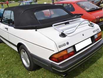 classic saab 900 turbo convertible in white with a revo-rack stainless steel luggage rack fitted to the boot
