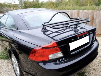 black volvo c70 cc cabriolet with a revo-rack black luggage rack fitted to the trunk 